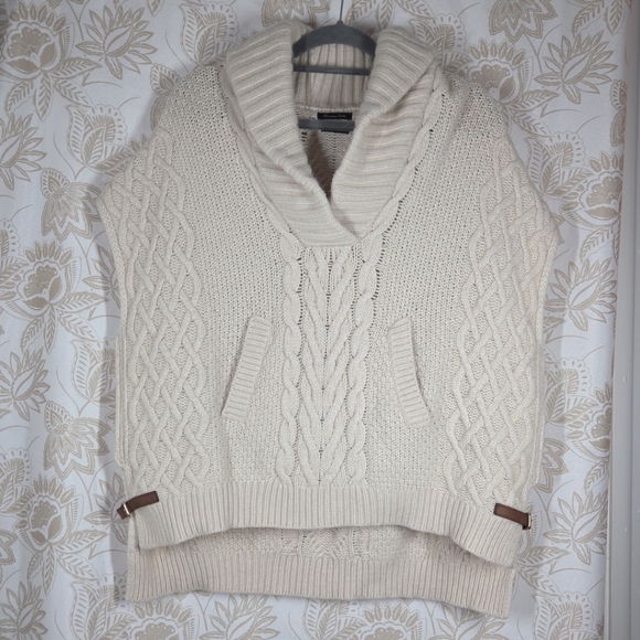 Massimo Dutti Sweaters - NEW Massimo Dutti Wool Angora Cashmere Poncho Cape sz S Fisherman Cable Kangaroo